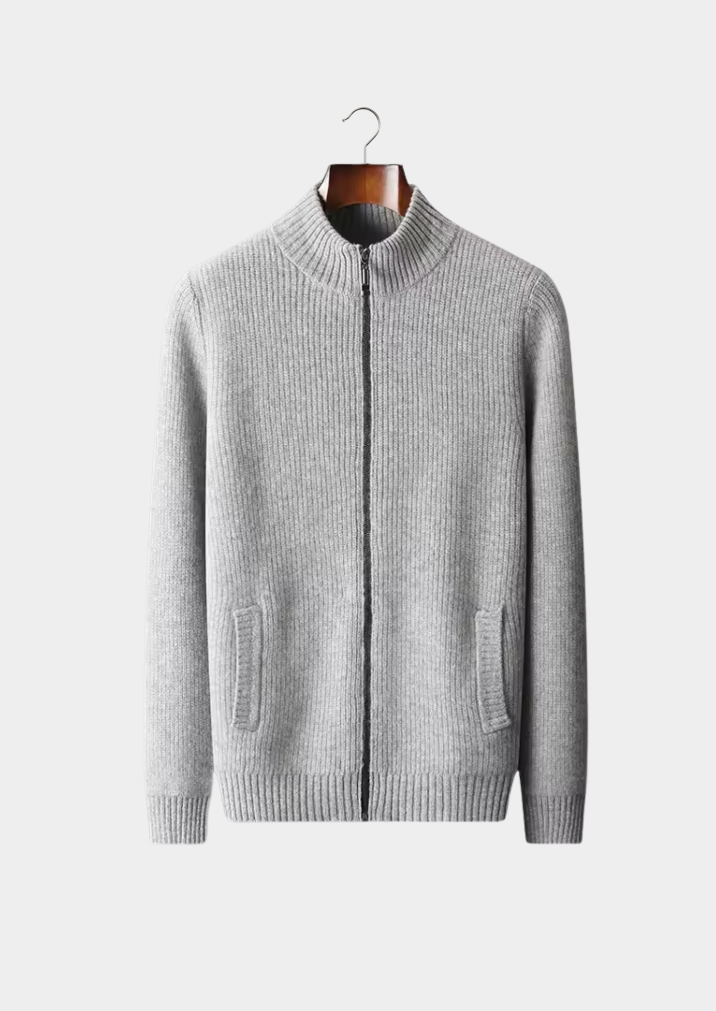 Ribbed Cardigan Grey Extra-Fine Merino Wool 1