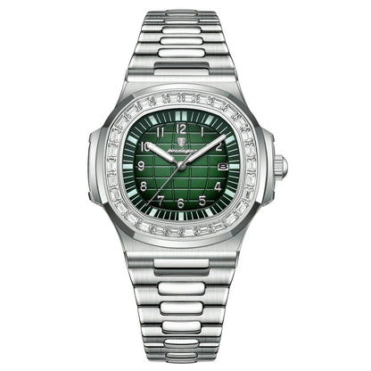 Men’s Square Quartz Watch – Stainless Steel Strap with Luminous Display