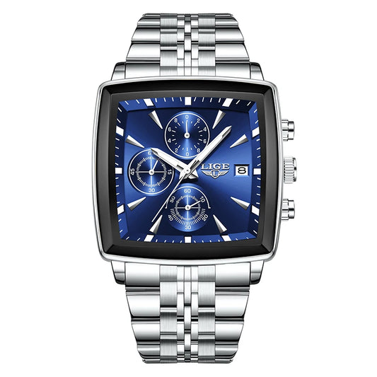 Men’s Square Stainless Steel Quartz Watch – Elegant Business & Casual Style