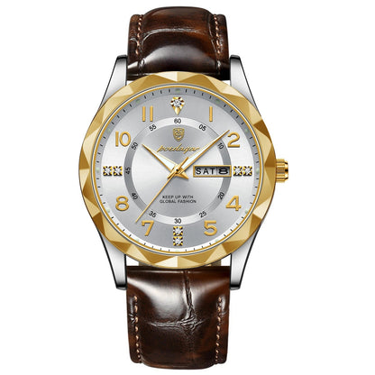 Men’s Luxury Quartz Watch – Leather Band with Luminous Display