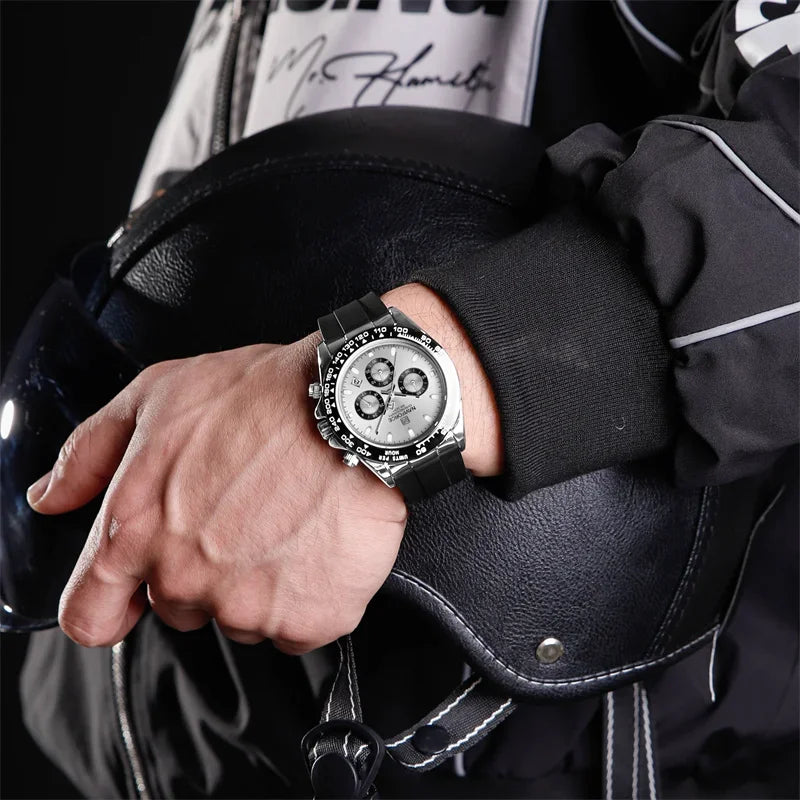 Men’s Sport Quartz Chronograph Watch – Silicone Band with Luminous Hands
