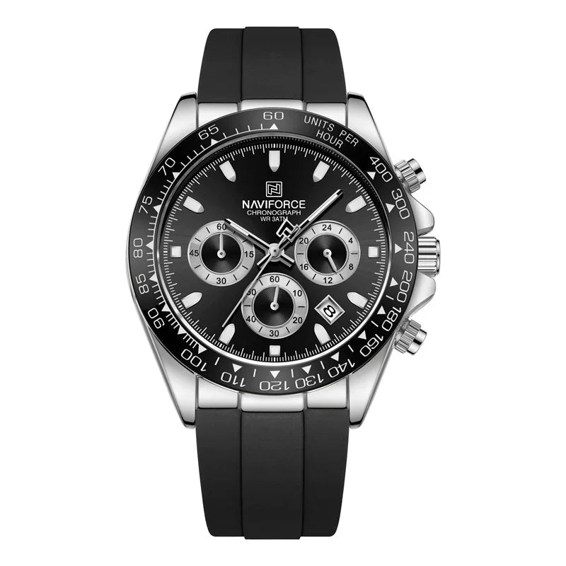 Men’s Sport Quartz Chronograph Watch – Silicone Band with Luminous Hands