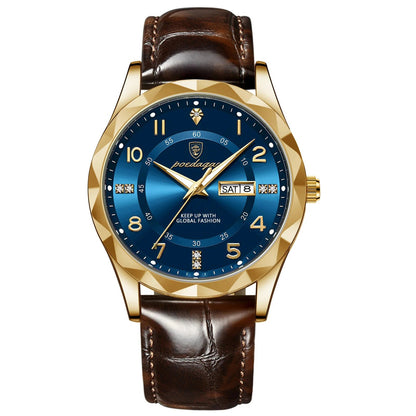 Men’s Luxury Quartz Watch – Leather Band with Luminous Display