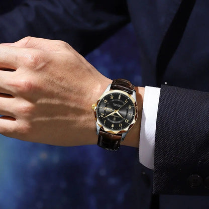 Men’s Luxury Quartz Watch – Leather Band with Luminous Display