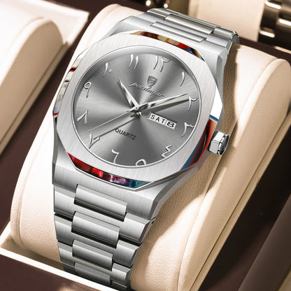 Men’s Quartz Watch – Arabic Numeral Dial with Stainless Steel Design