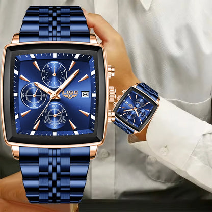 Men’s Square Stainless Steel Quartz Watch – Elegant Business & Casual Style