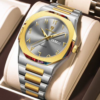 Men’s Quartz Watch – Arabic Numeral Dial with Stainless Steel Design