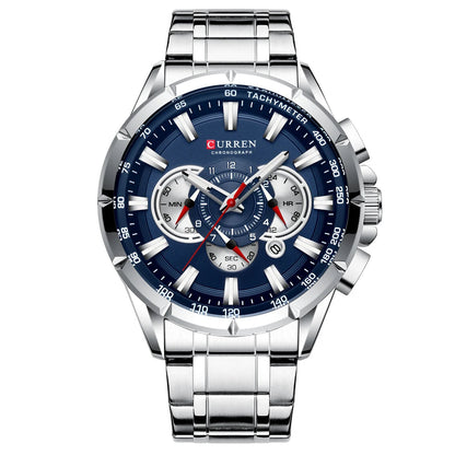 Men’s Stainless Steel Quartz Watch – Classic Round Dial with Chronograph Design