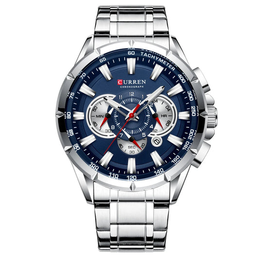 Men’s Stainless Steel Quartz Watch – Classic Round Dial with Chronograph Design