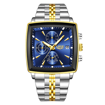 Men’s Square Stainless Steel Quartz Watch – Elegant Business & Casual Style