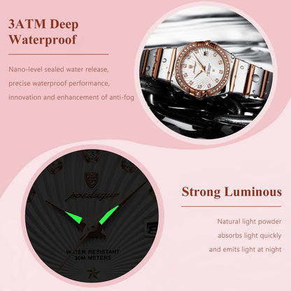 Women’s Diamond Quartz Watch – Two-Tone Stainless Steel with Luminous Display