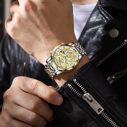 Men’s Round Chronograph Watch – Stainless Steel Strap with Luminous Display