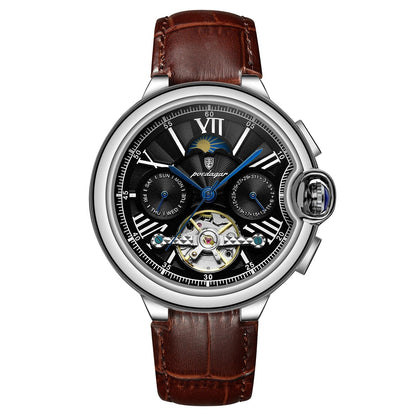 Men’s Automatic Tourbillon Watch – Hollow Dial with Luminous Hands and Calendar