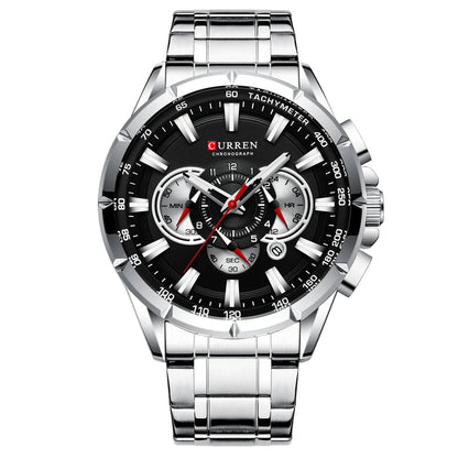 Men’s Stainless Steel Quartz Watch – Classic Round Dial with Chronograph Design