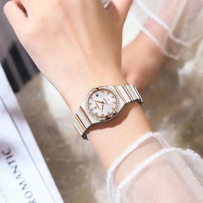Women’s Diamond Quartz Watch – Two-Tone Stainless Steel with Luminous Display