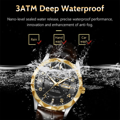 Men’s Luxury Quartz Watch – Leather Band with Luminous Display