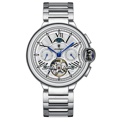 Men’s Automatic Tourbillon Watch – Hollow Dial with Luminous Hands and Calendar