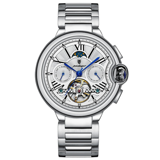 Men’s Automatic Tourbillon Watch – Hollow Dial with Luminous Hands and Calendar