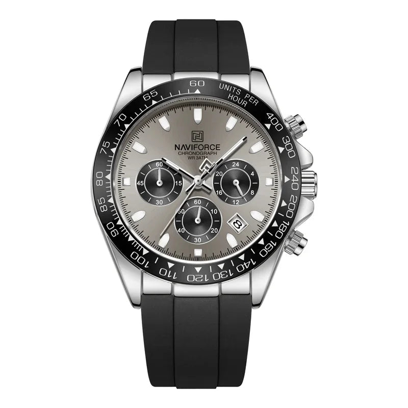 Men’s Sport Quartz Chronograph Watch – Silicone Band with Luminous Hands