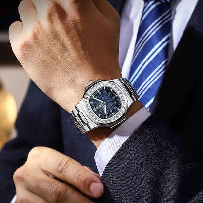 Men’s Square Quartz Watch – Stainless Steel Strap with Luminous Display