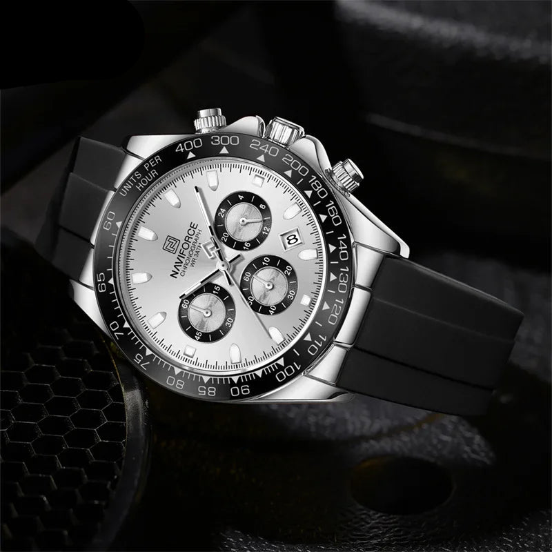 Men’s Sport Quartz Chronograph Watch – Silicone Band with Luminous Hands