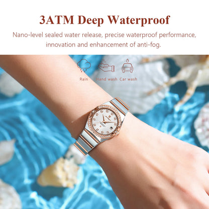 Women’s Diamond Quartz Watch – Two-Tone Stainless Steel with Luminous Display