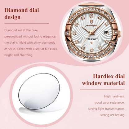 Women’s Diamond Quartz Watch – Two-Tone Stainless Steel with Luminous Display