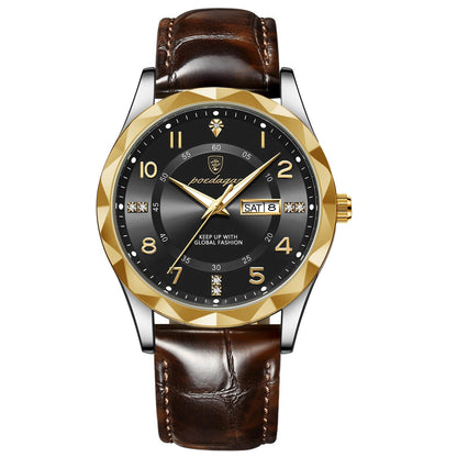 Men’s Luxury Quartz Watch – Leather Band with Luminous Display
