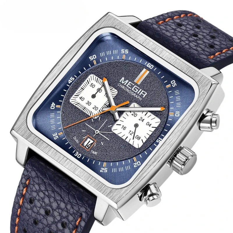 Sport Quartz Men's Watch with Chronograph Function, Stainless Steel Strap, Silver-Blue Design, Water Resistant 1