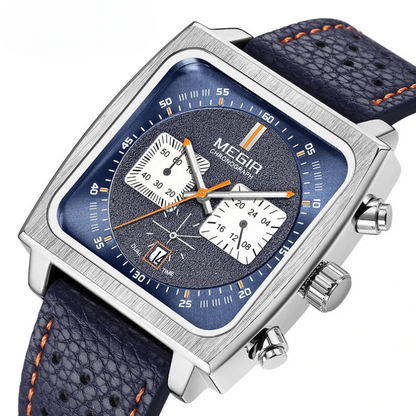 Sport Quartz Men's Watch with Chronograph Function, Stainless Steel Strap, Silver-Blue Design, Water Resistant 1