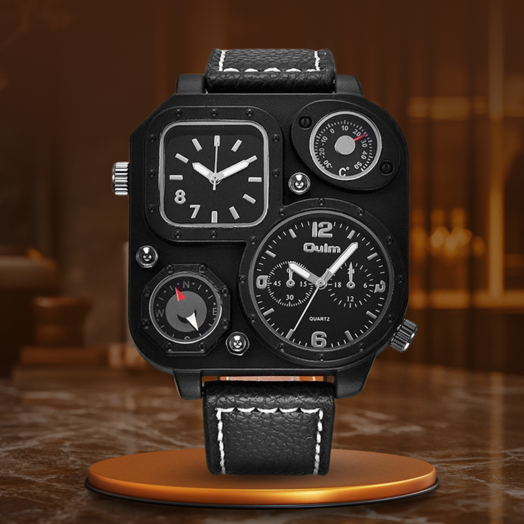 Sporty Quartz Watch with Square Dial and Decorative Compass – Durable and Stylish Timepiece for Men 1