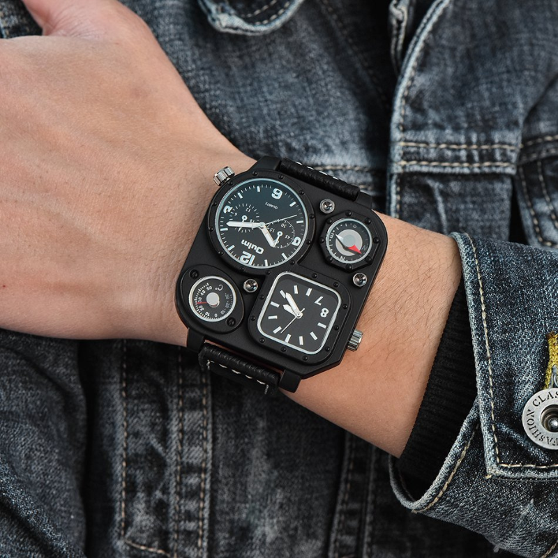Sporty Quartz Watch with Square Dial and Decorative Compass – Durable and Stylish Timepiece for Men 4