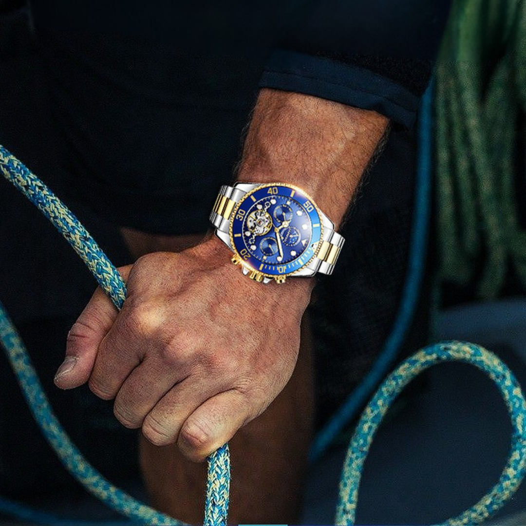 Stainless Steel Automatic Tourbillon Wristwatch with Luminous Hands and Complete Calendar 1