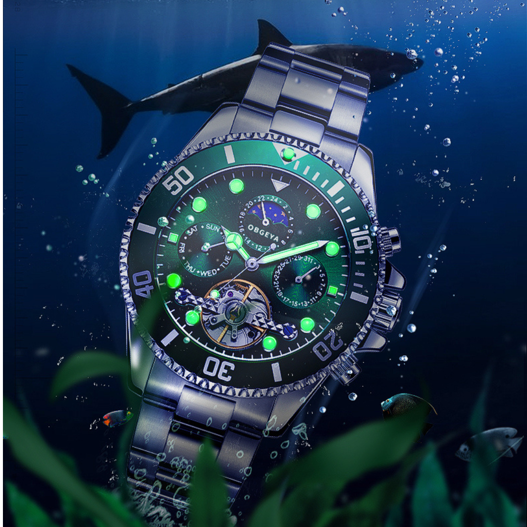 Stainless Steel Automatic Tourbillon Wristwatch with Luminous Hands and Complete Calendar 2