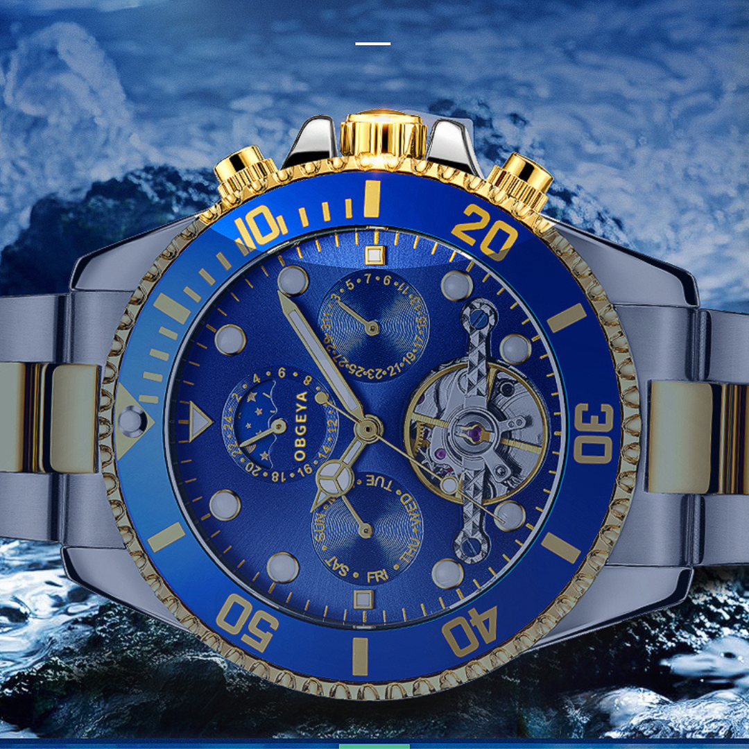 Stainless Steel Automatic Tourbillon Wristwatch with Luminous Hands and Complete Calendar 3