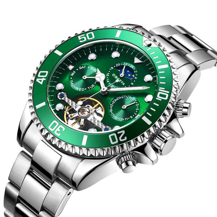 Stainless Steel Automatic Tourbillon Wristwatch with Luminous Hands and Complete Calendar 5