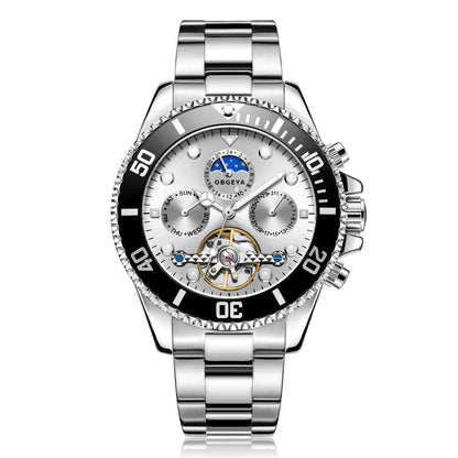 Stainless Steel Automatic Tourbillon Wristwatch with Luminous Hands and Complete Calendar 7