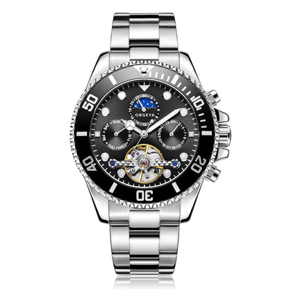Stainless Steel Automatic Tourbillon Wristwatch with Luminous Hands and Complete Calendar 8