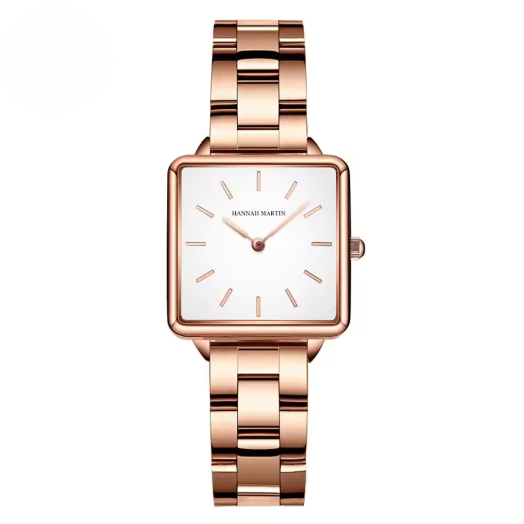 Stainless Steel Square Rose Gold Dial Quartz Watch for Women – Elegant Minimalist Ladies Watch with Water Resistance 0