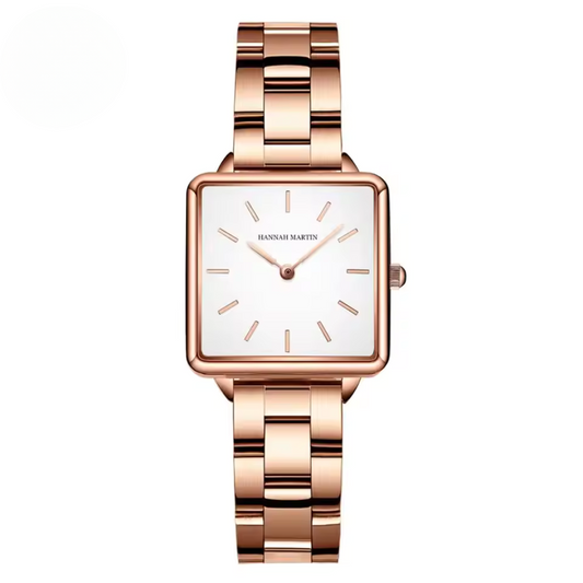 Stainless Steel Square Rose Gold Dial Quartz Watch for Women – Elegant Minimalist Ladies Watch with Water Resistance 0