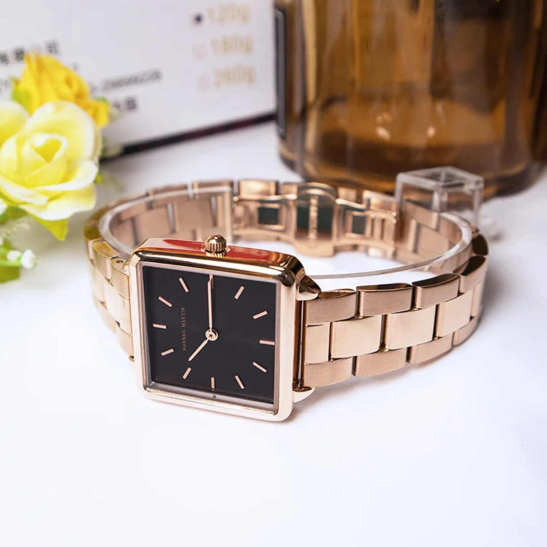 Stainless Steel Square Rose Gold Dial Quartz Watch for Women – Elegant Minimalist Ladies Watch with Water Resistance 1