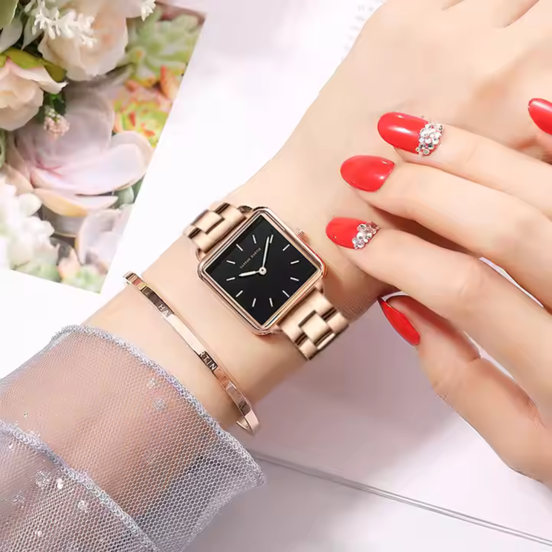 Stainless Steel Square Rose Gold Dial Quartz Watch for Women – Elegant Minimalist Ladies Watch with Water Resistance 2