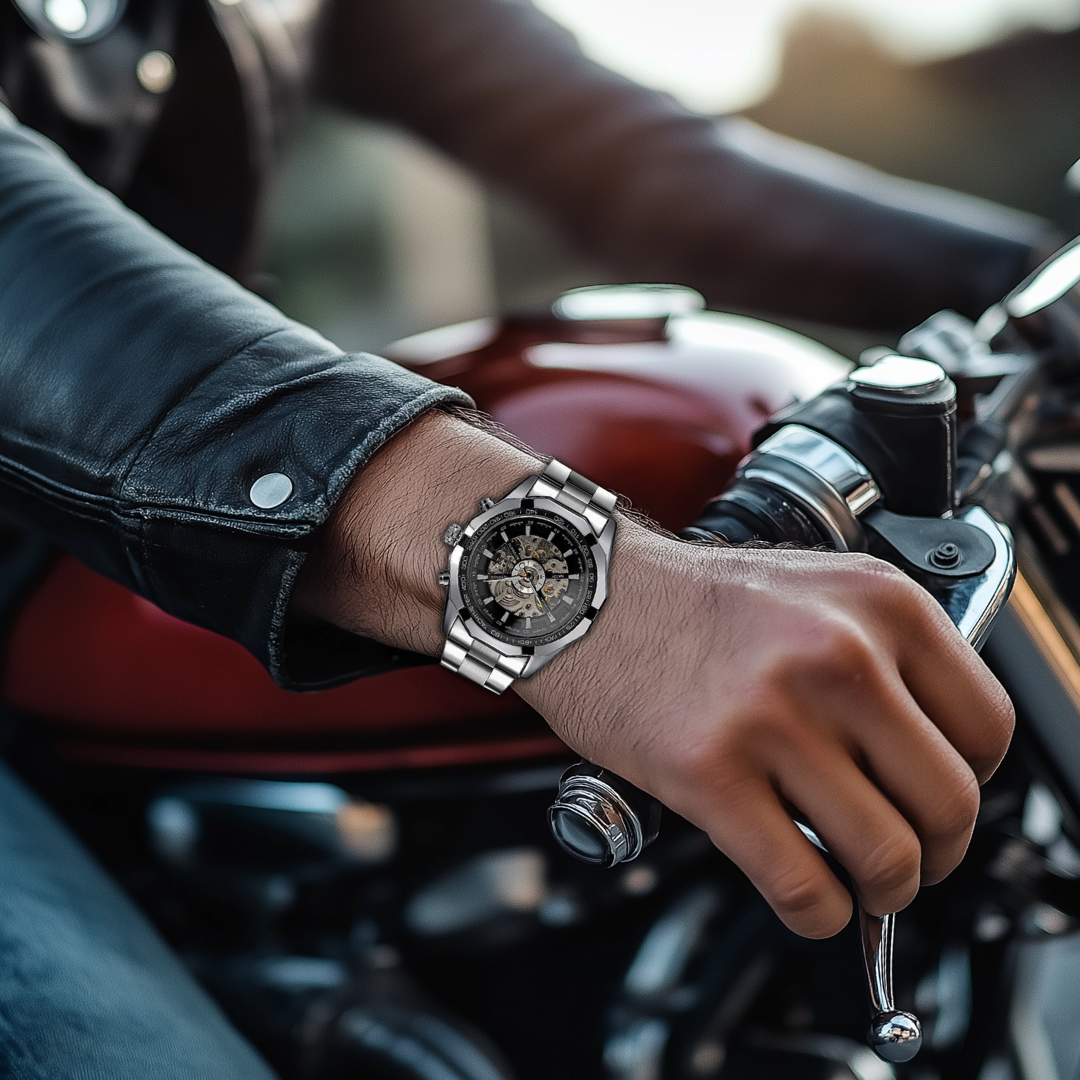 Steel Phantom Edition Watch with Open Skeleton Dial – Rugged Stainless Steel Timepiece, Water-Resistant, 45mm 5