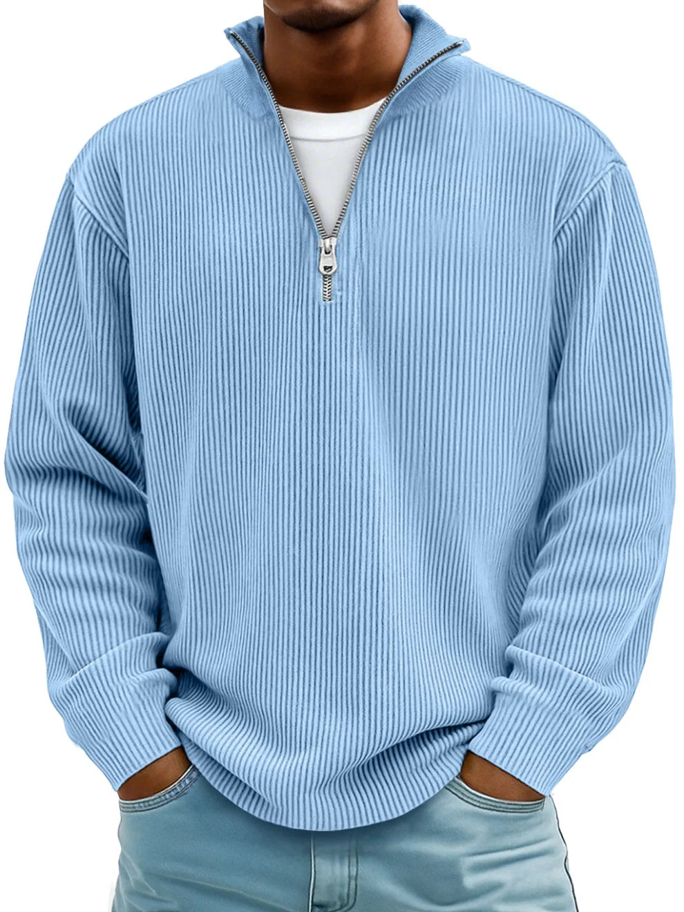 Stylish Sweater Gray Knit Half-Zip