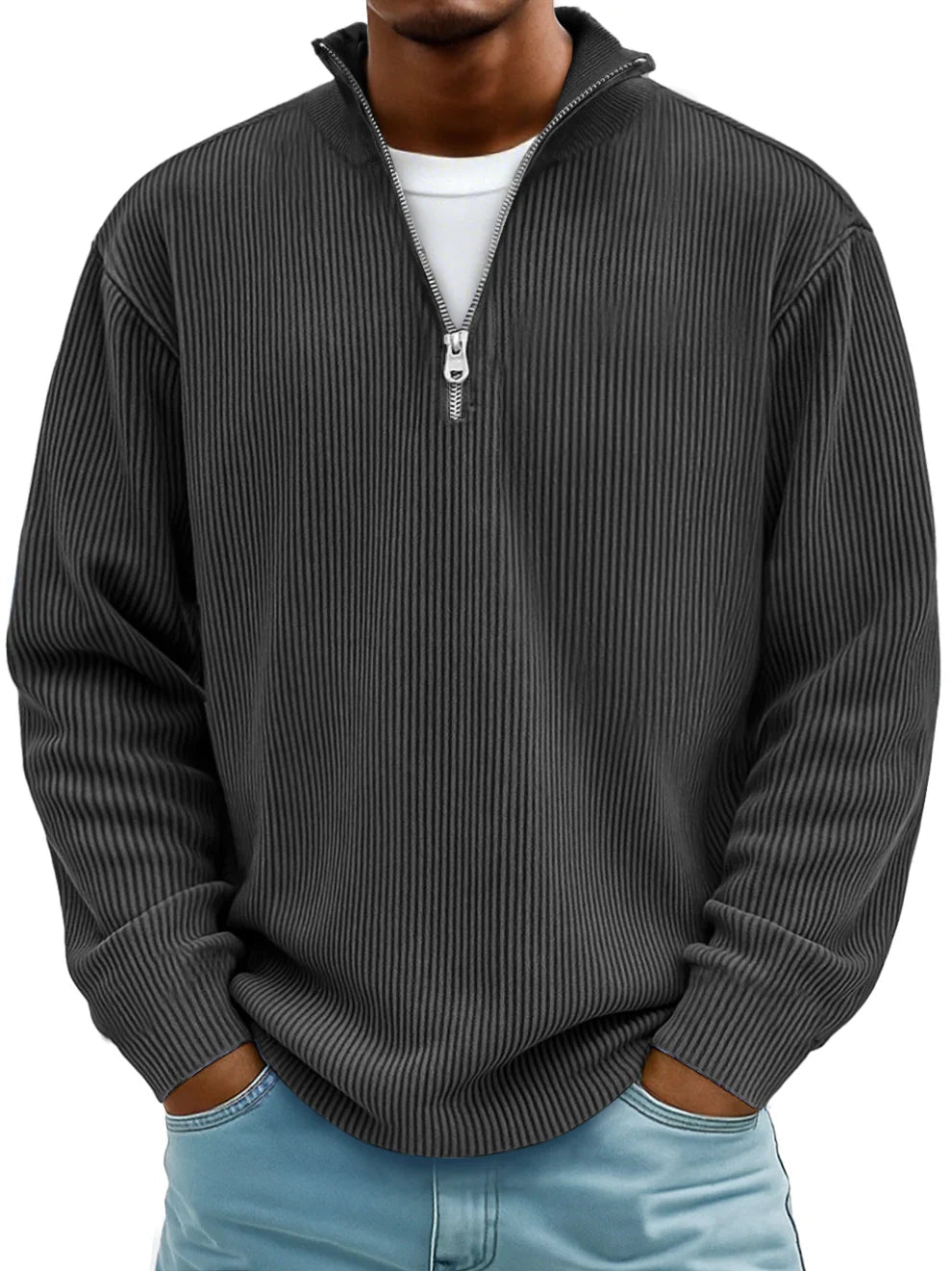 Stylish Sweater Gray Knit Half-Zip