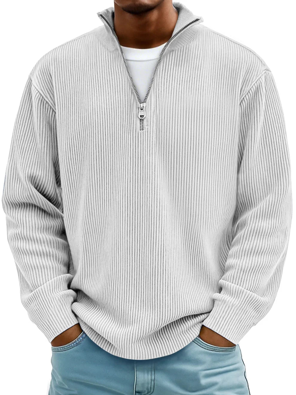 Stylish Sweater Gray Knit Half-Zip