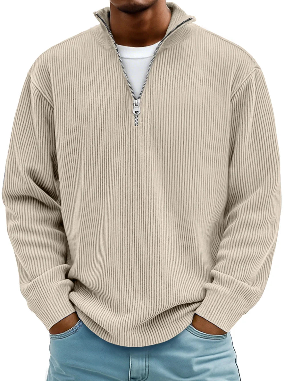 Stylish Sweater Gray Knit Half-Zip