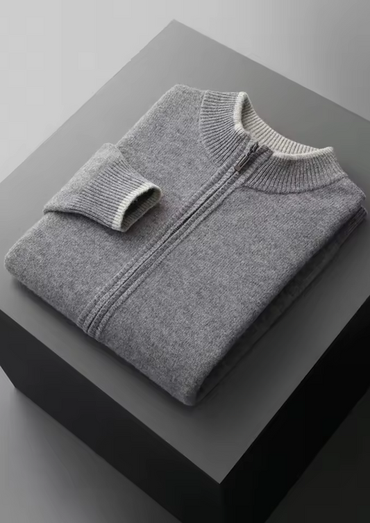 Two-Tone Zip Cardigan Extra-Fine Merino Wool