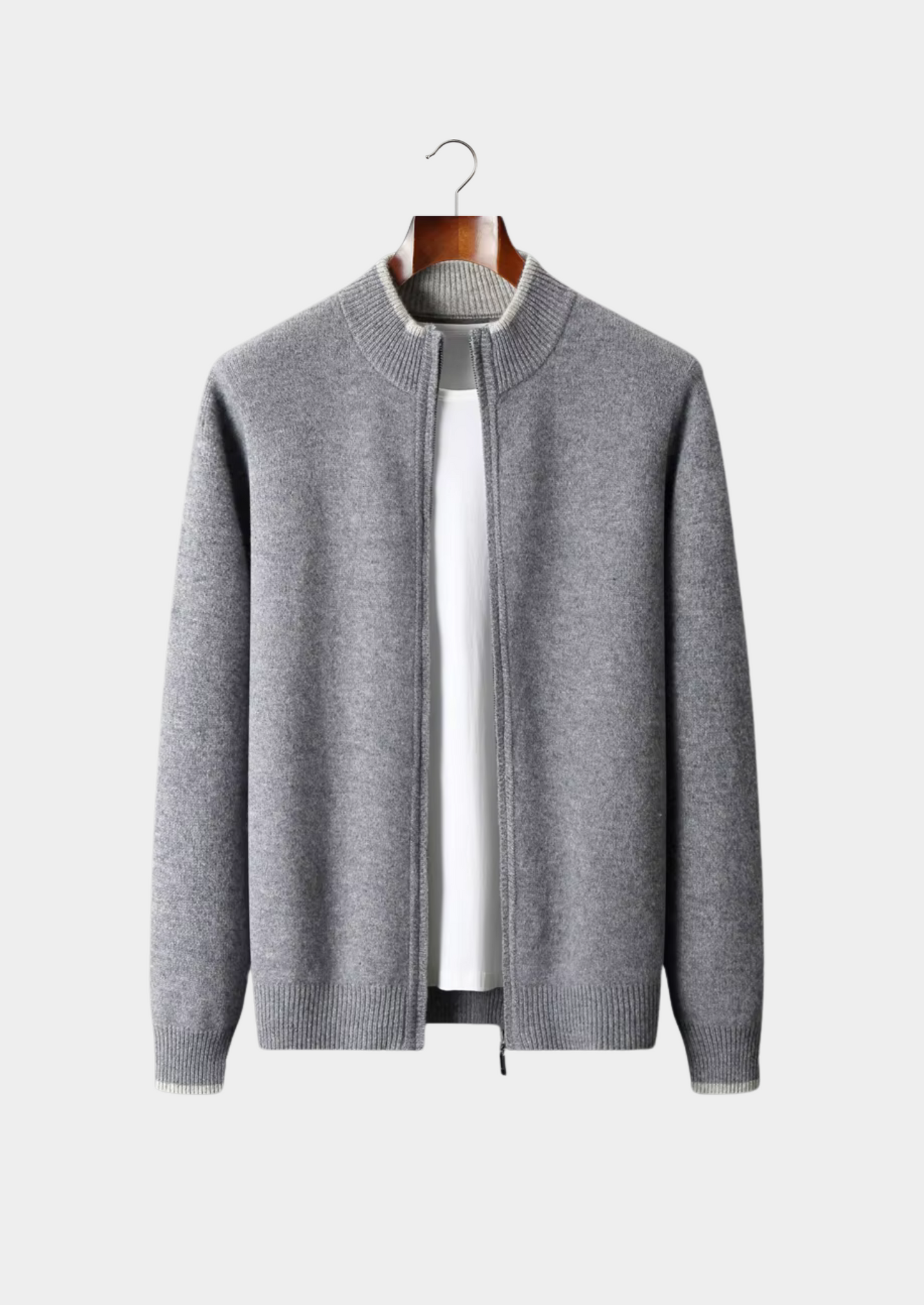 Two-Tone Zip Cardigan Extra-Fine Merino Wool
