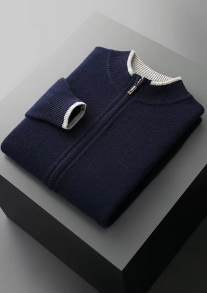Two-Tone Zip Cardigan Extra-Fine Merino Wool
